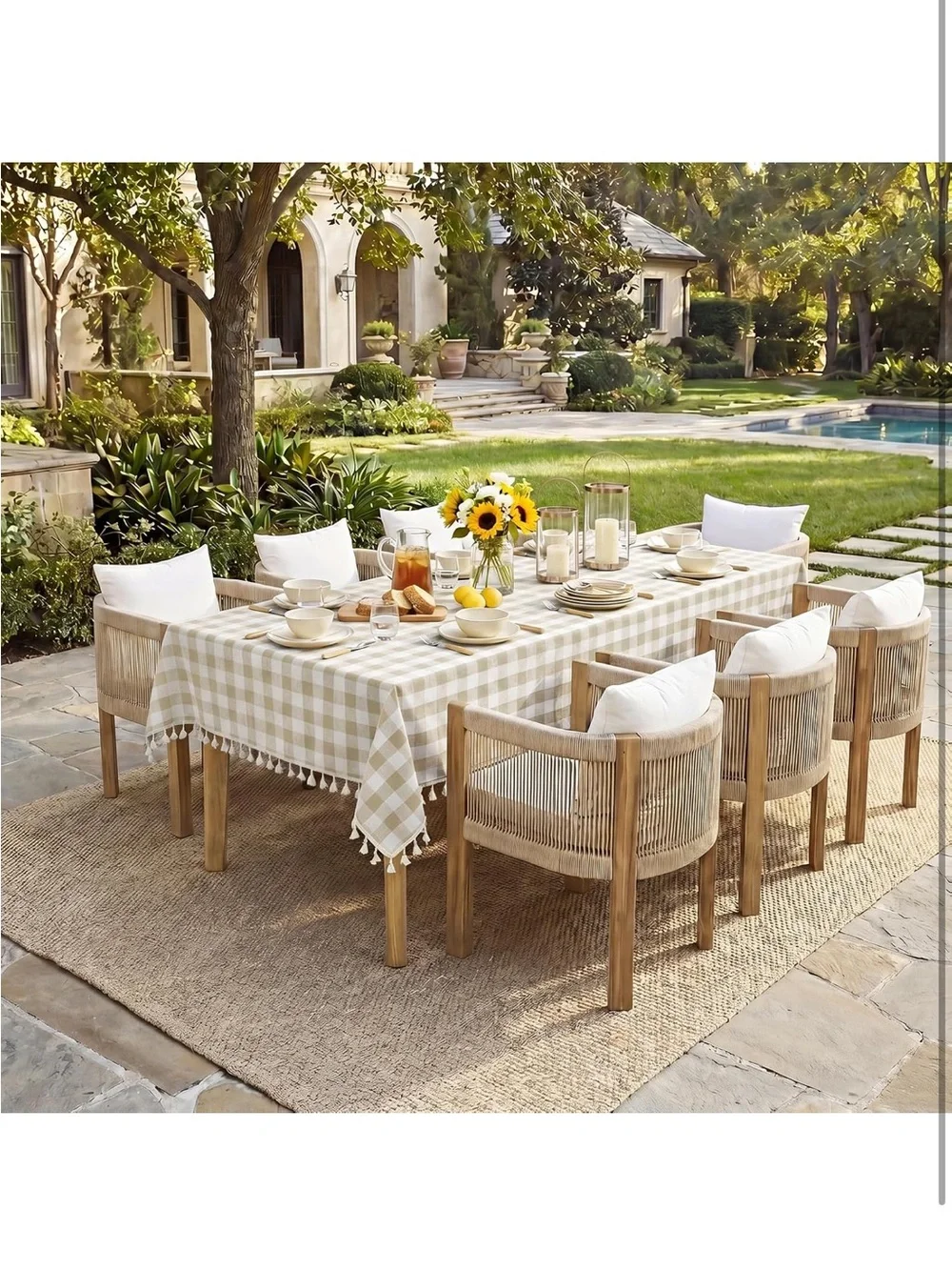 NEW Softalker Checkered Tablecloth, Linen Texture Cotton Gingham w/Tassels